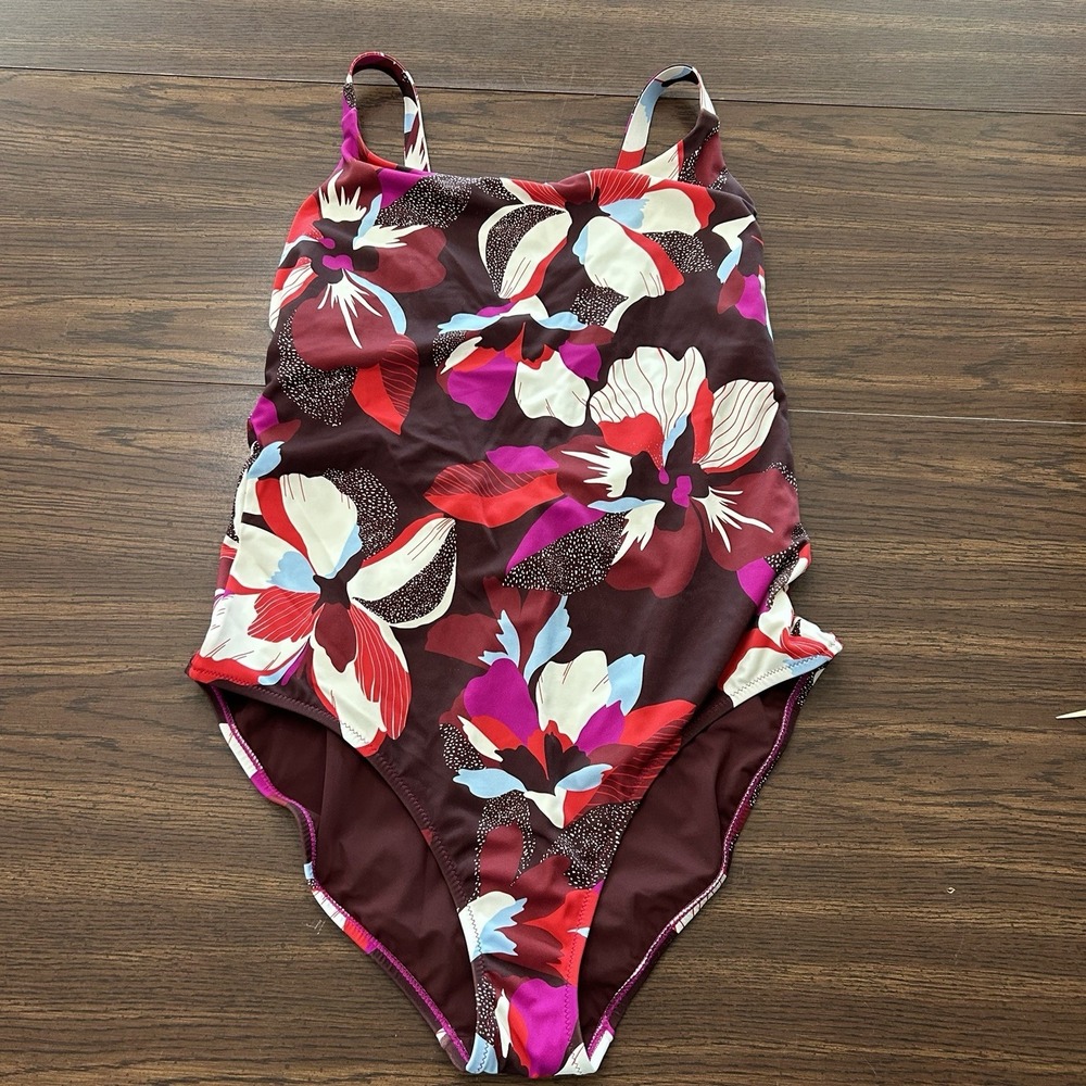Athleta Floral One-Piece Swimsuit in Burgundy, Red, Pink, White